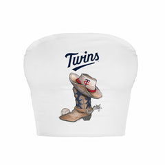 Minnesota Twins Tiny Turnip Women's Cowboy Boot Crop Tube Top - White