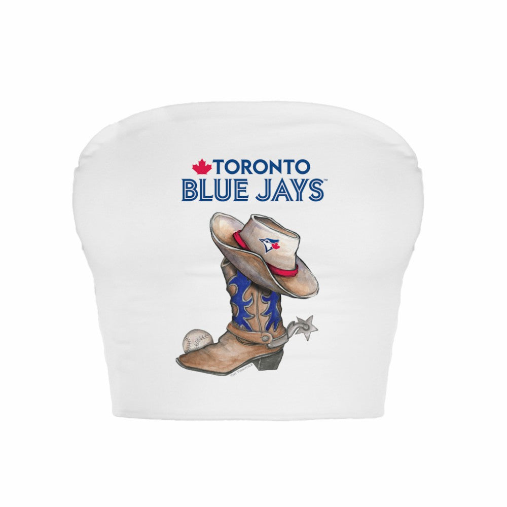 Toronto Blue Jays Tiny Turnip Women's Cowboy Boot Crop Tube Top - White