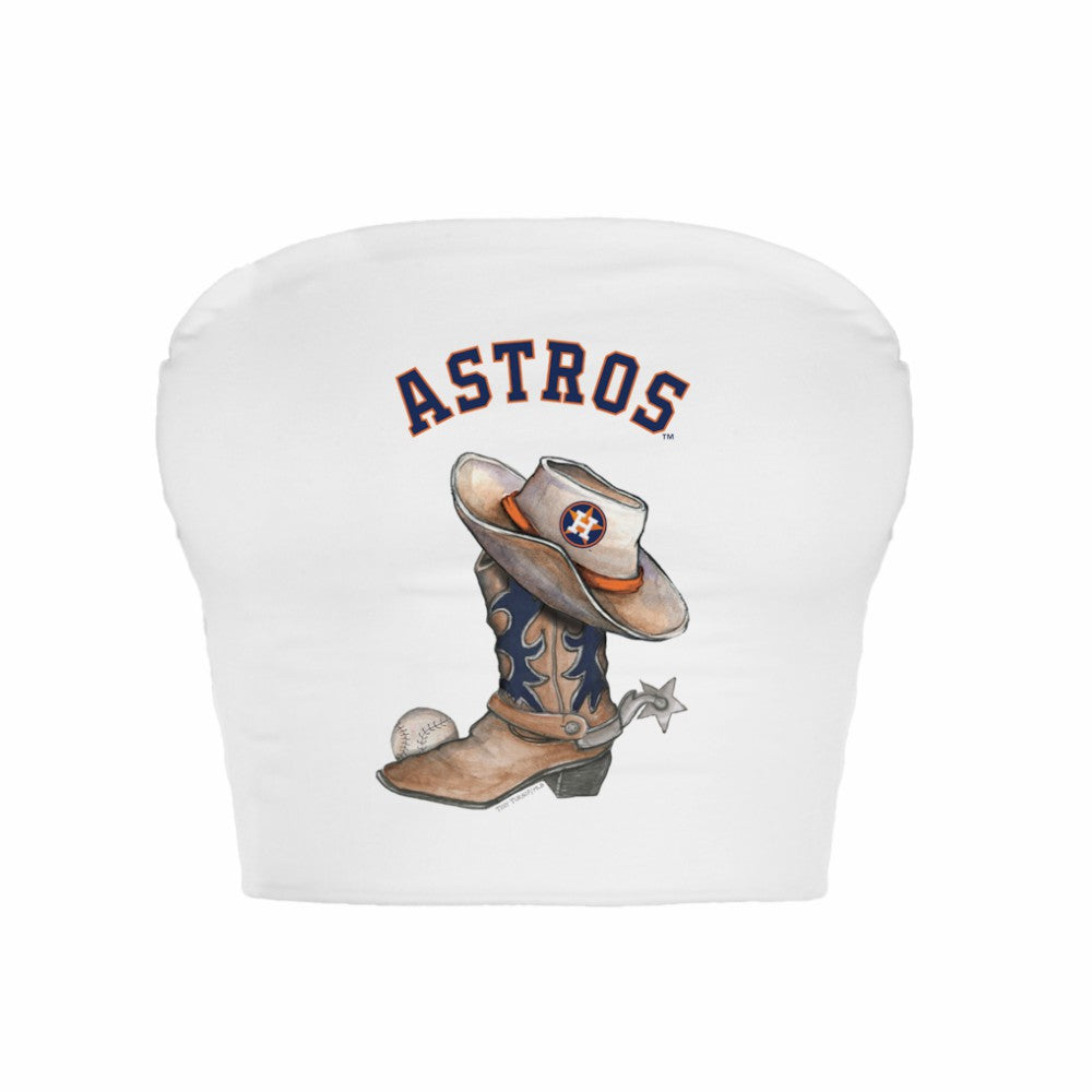 Houston Astros Tiny Turnip Women's Cowboy Boot Crop Tube Top - White
