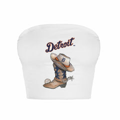 Detroit Tigers Tiny Turnip Women's Cowboy Boot Crop Tube Top - White
