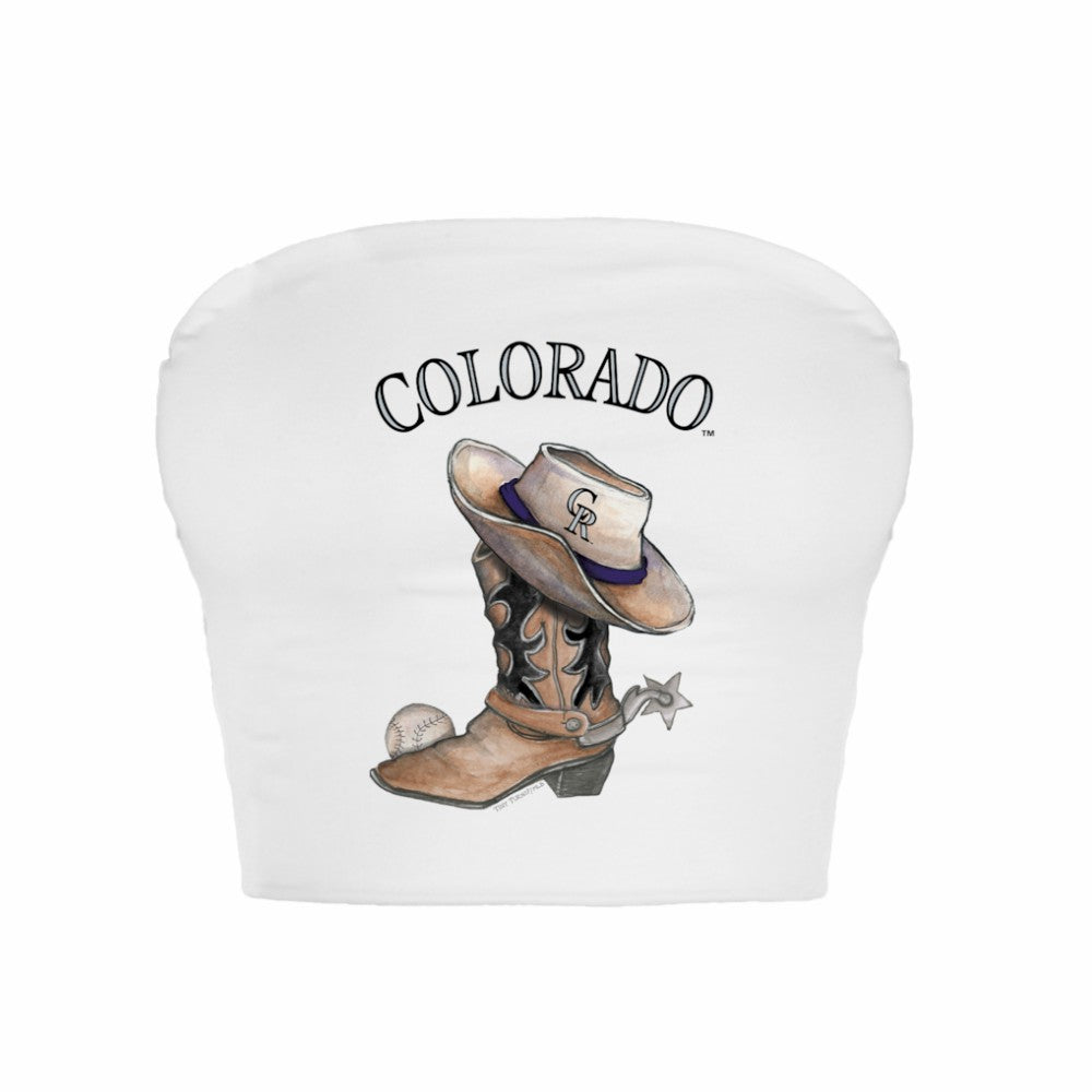 Colorado Rockies Tiny Turnip Women's Cowboy Boot Crop Tube Top - White