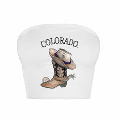 Colorado Rockies Tiny Turnip Women's Cowboy Boot Crop Tube Top - White