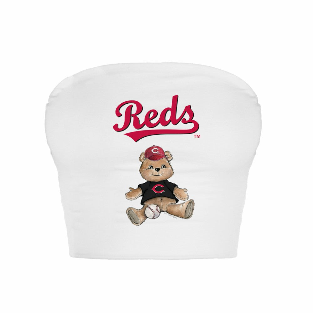 Cincinnati Reds Tiny Turnip Women's Teddy Bear Crop Tube Top - White