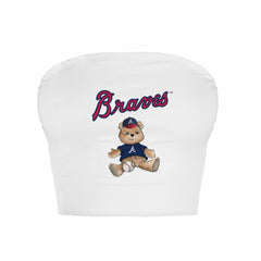 Atlanta Braves Tiny Turnip Women's Teddy Bear Crop Tube Top - White