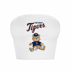 Detroit Tigers Tiny Turnip Women's Teddy Bear Crop Tube Top - White