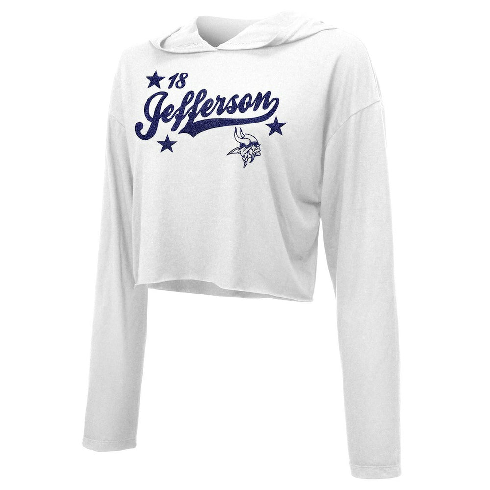 Justin Jefferson Minnesota Vikings Majestic Threads Women's Glitter Wordmark Hoodie - White sale