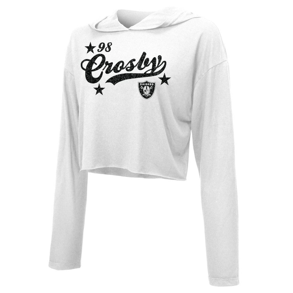 Maxx Crosby Las Vegas Raiders Majestic Threads Women's Glitter Wordmark Hoodie - White outlet