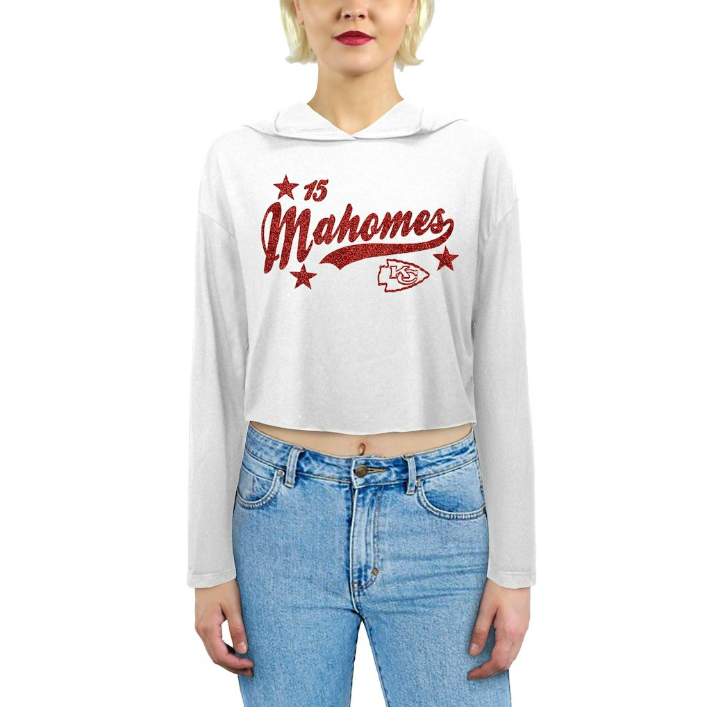 Patrick Mahomes Kansas City Chiefs Majestic Threads Women's Glitter Wordmark Hoodie - White outlet