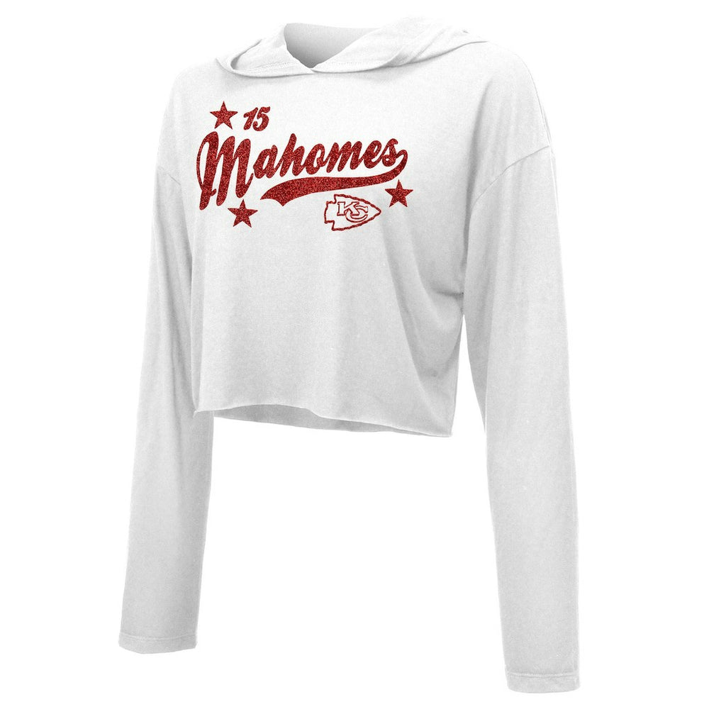 Patrick Mahomes Kansas City Chiefs Majestic Threads Women's Glitter Wordmark Hoodie - White outlet