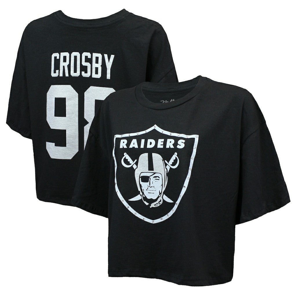 Maxx Crosby Las Vegas Raiders Majestic Threads Women's Swarovski Crystals Boxy Cropped Name & Number T-Shirt - Black sale