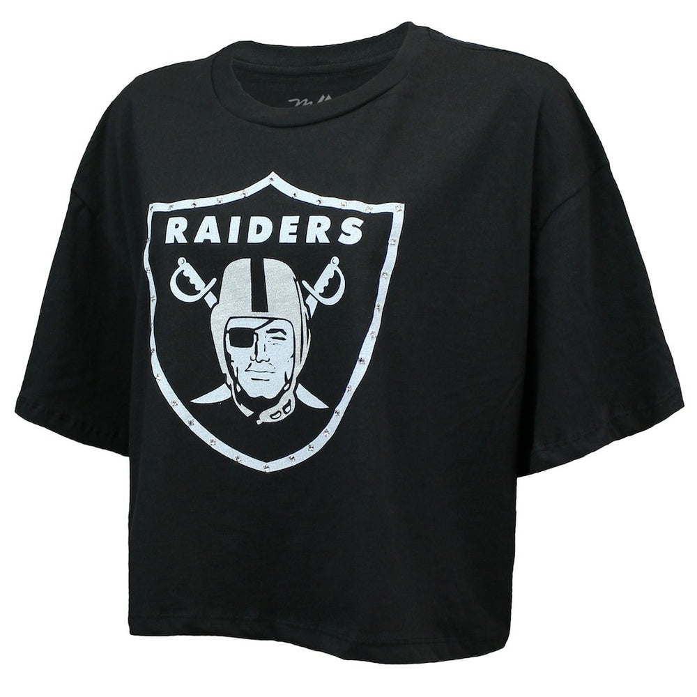 Maxx Crosby Las Vegas Raiders Majestic Threads Women's Swarovski Crystals Boxy Cropped Name & Number T-Shirt - Black sale