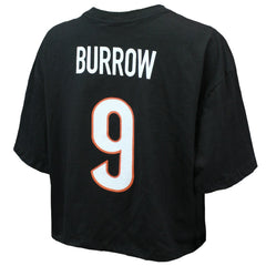 Joe Burrow Cincinnati Bengals Majestic Threads Women's Swarovski Crystals Boxy Cropped Name & Number T-Shirt - Black on sale
