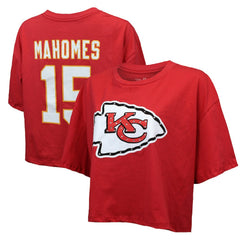 Patrick Mahomes Kansas City Chiefs Majestic Threads Women's Swarovski Crystals Boxy Cropped Name & Number T-Shirt - Red outlet