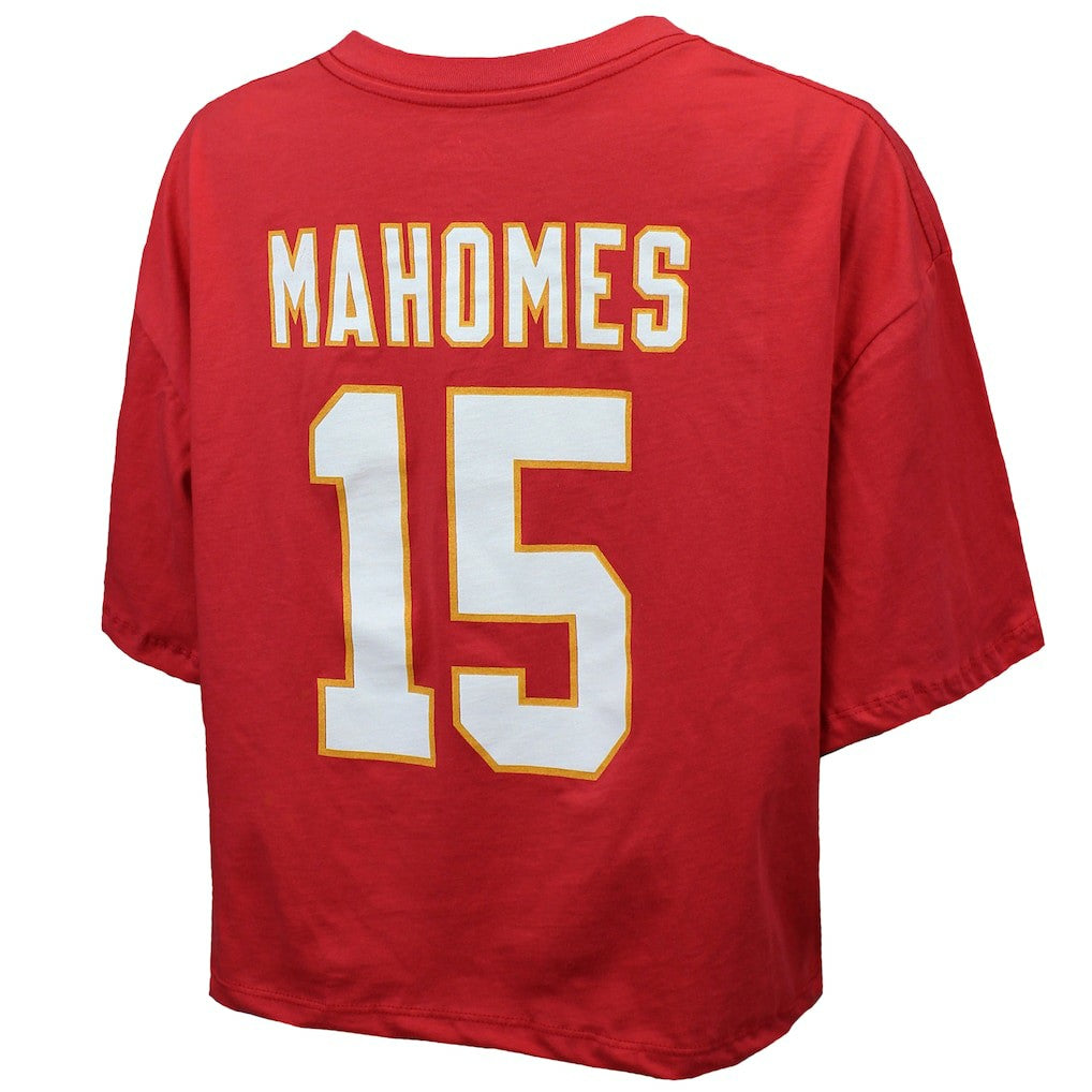Patrick Mahomes Kansas City Chiefs Majestic Threads Women's Swarovski Crystals Boxy Cropped Name & Number T-Shirt - Red outlet