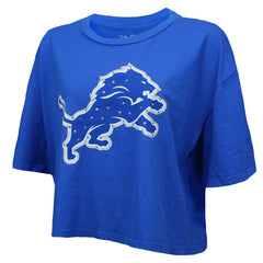 Aidan Hutchinson Detroit Lions Majestic Threads Women's Swarovski Crystals Boxy Cropped Name & Number T-Shirt - Blue on sale