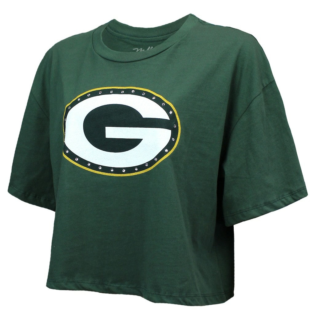 Jordan Love Green Bay Packers Majestic Threads Women's Swarovski Crystals Boxy Cropped Name & Number T-Shirt - Green discount