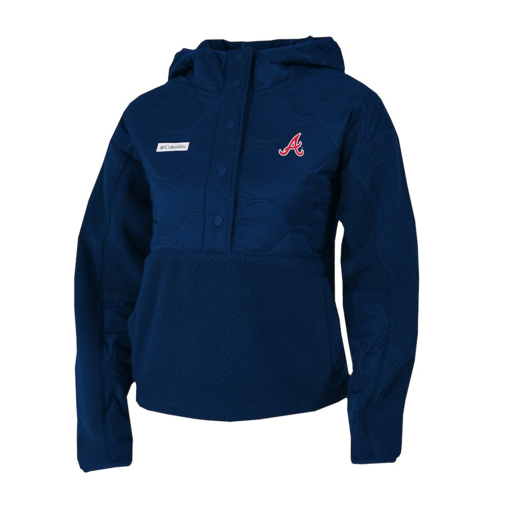 Atlanta Braves Women's Cloud Point Hooded Fleece Half-Snap Pullover Jacket - Navy | Columbia