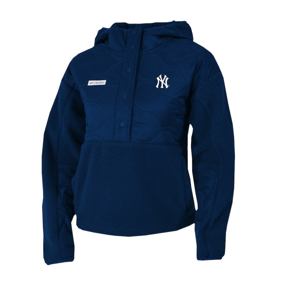 New York Yankees Women's Cloud Point Hooded Fleece Half-Snap Pullover Jacket - Navy | Columbia