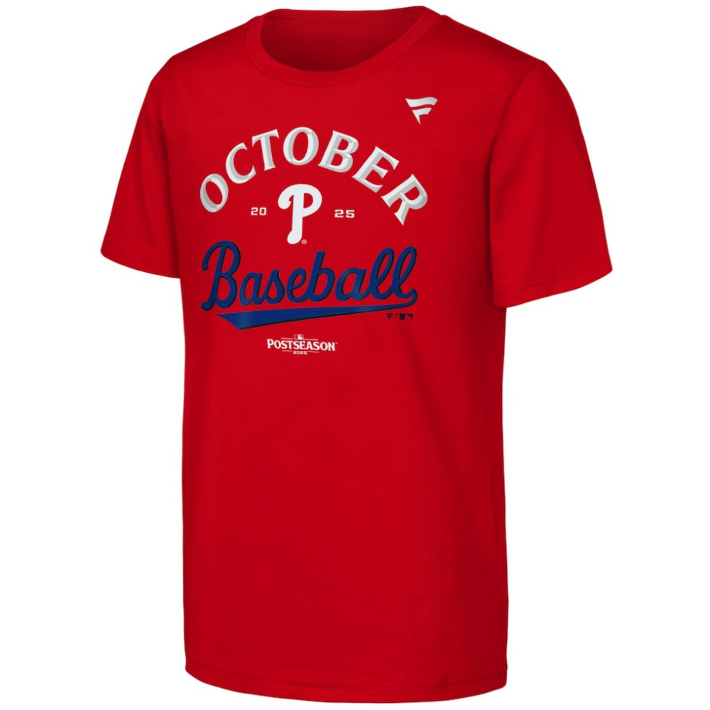 Philadelphia Phillies Youth 2025 MLB Postseason Locker Room T-Shirt - Red