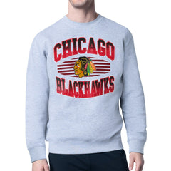 Chicago Blackhawks Starter Team Grit Graphic Fleece Pullover Sweatshirt Gray
