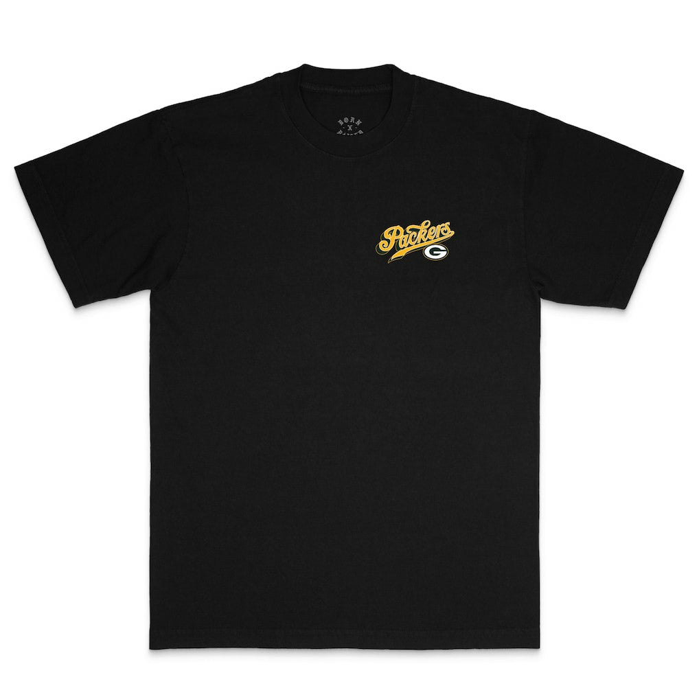 Green Bay Packers Born x Raised Unisex Pro Script T-Shirt - Black on sale