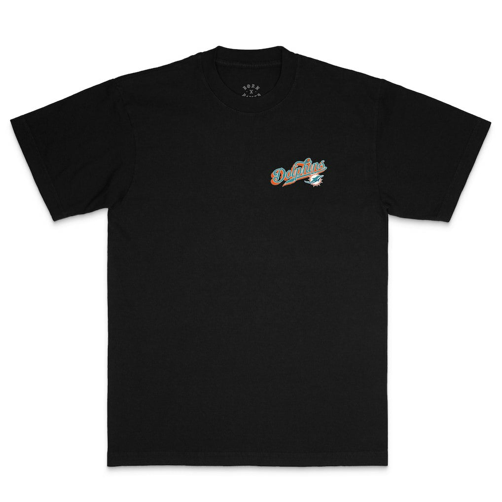 Miami Dolphins Born x Raised Unisex Pro Script T-Shirt - Black sale