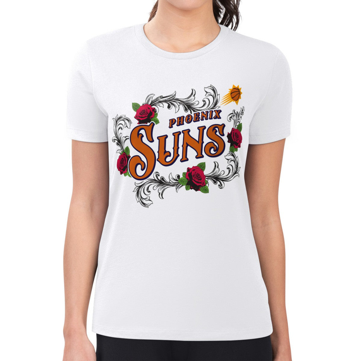 Phoenix Suns G-III 4Her by Carl Banks Women's Super-Slim Fit Lightweight Roses Crew Neck T-Shirt - White cheap