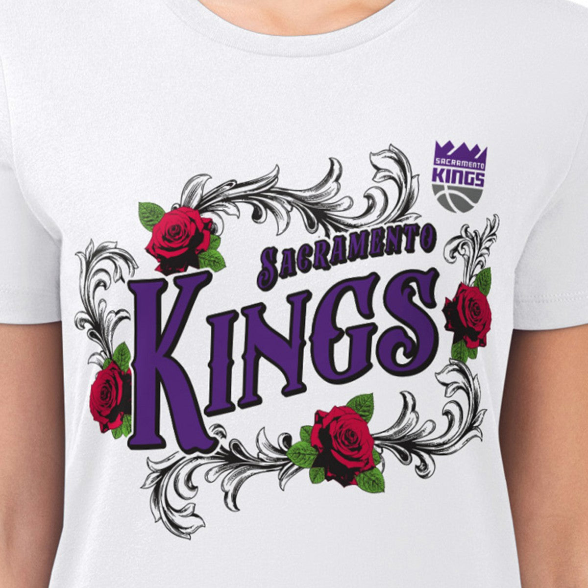 Sacramento Kings G-III 4Her by Carl Banks Women's Super-Slim Fit Lightweight Roses Crew Neck T-Shirt - White sale