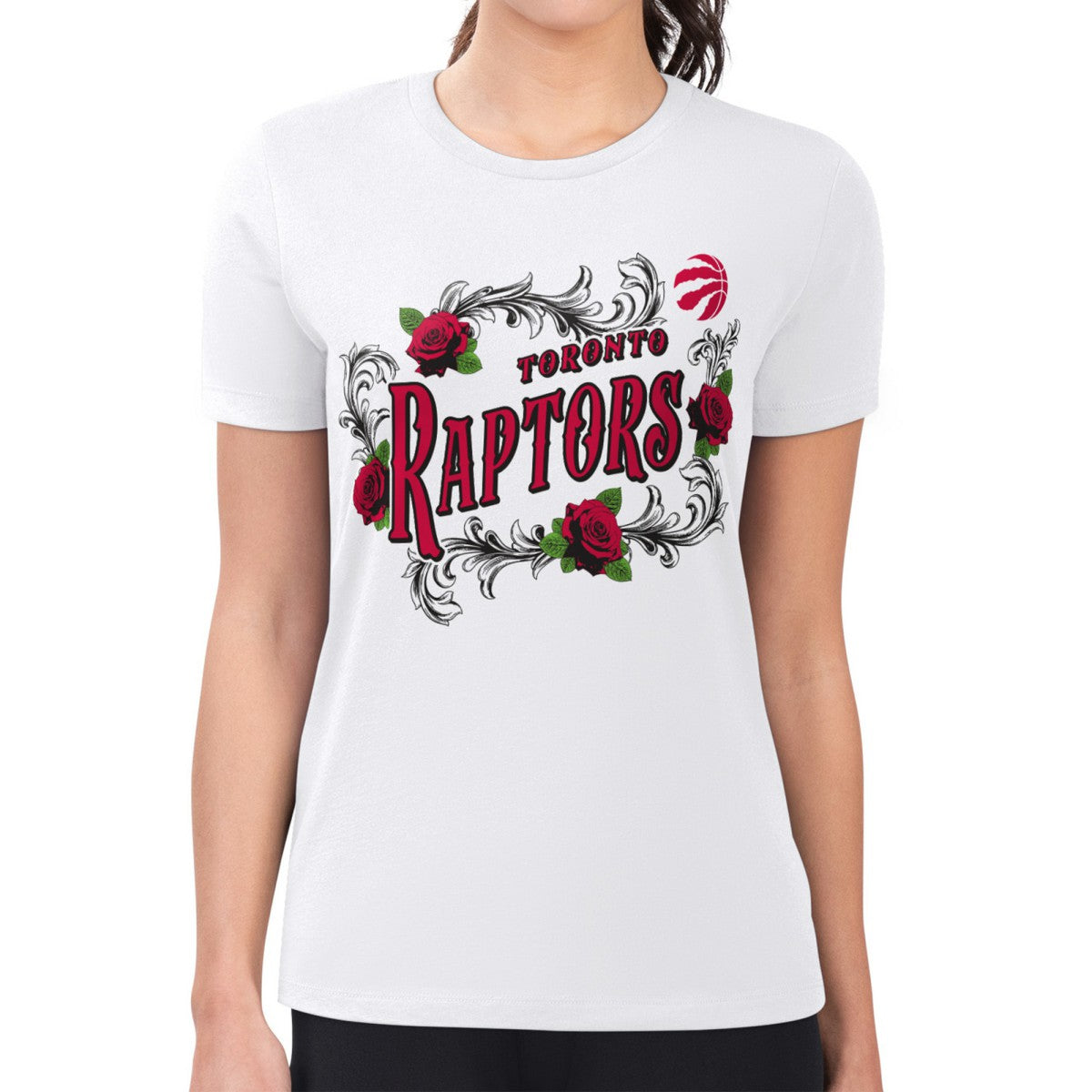 Toronto Raptors G-III 4Her by Carl Banks Women's Super-Slim Fit Lightweight Roses Crew Neck T-Shirt - White on sale