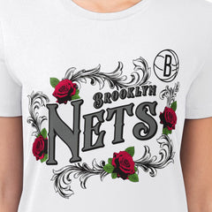 Brooklyn Nets G-III 4Her by Carl Banks Women's Super-Slim Fit Lightweight Roses Crew Neck T-Shirt - White on sale