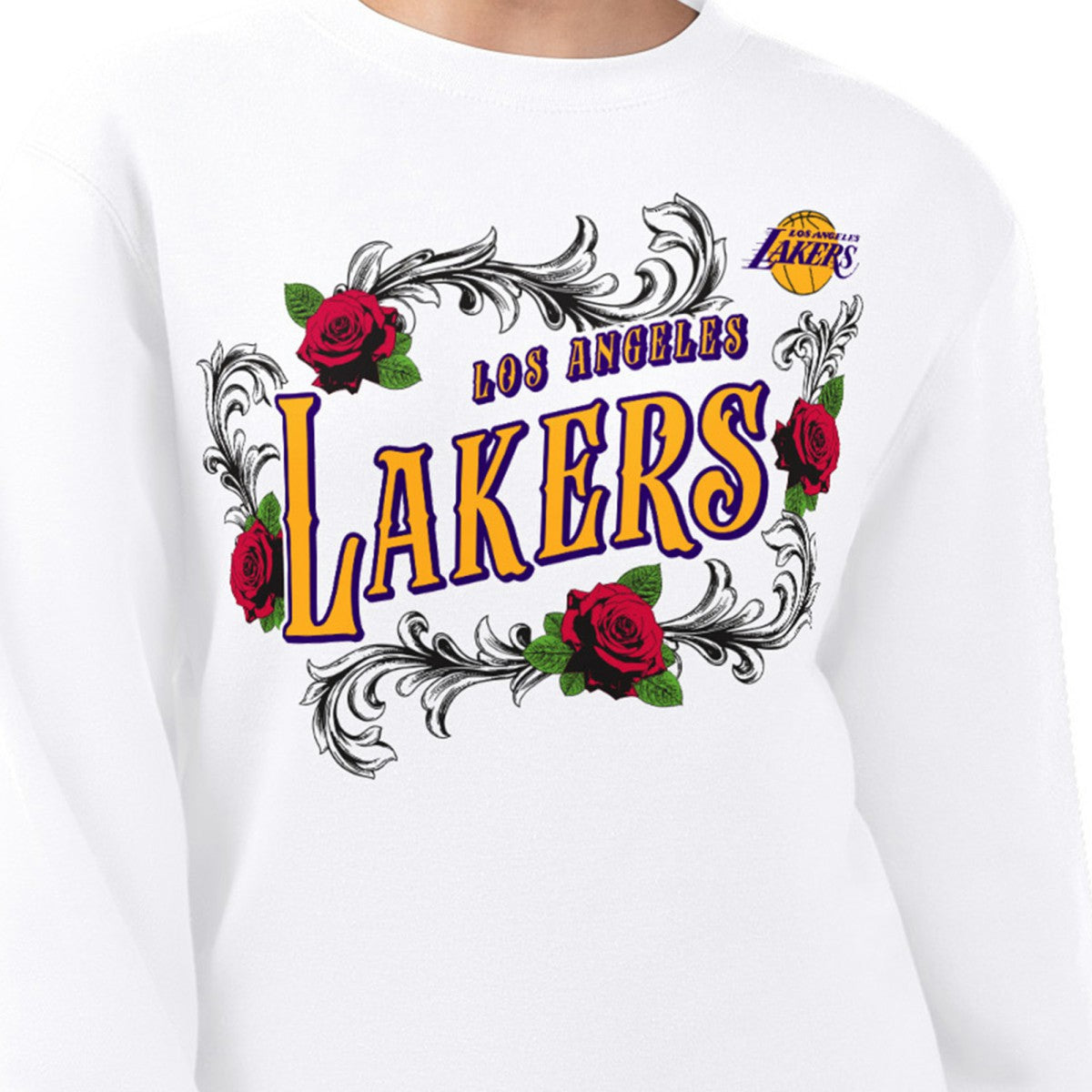 Los Angeles Lakers G-III 4Her by Carl Banks Women's Roses Fleece Tri-Blend Sweatshirt - White discount