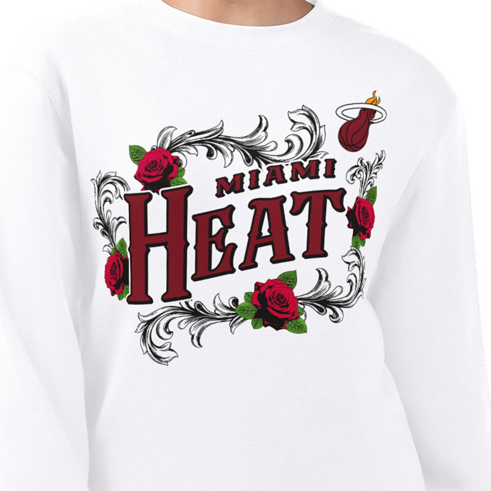 Miami Heat G-III 4Her by Carl Banks Women's Roses Fleece Tri-Blend Sweatshirt - White outlet