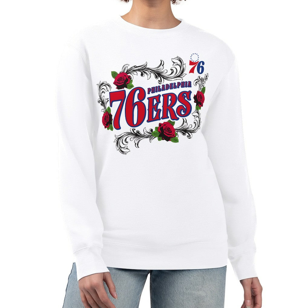 Philadelphia 76ers G-III 4Her by Carl Banks Women's Roses Fleece Tri-Blend Sweatshirt - White outlet
