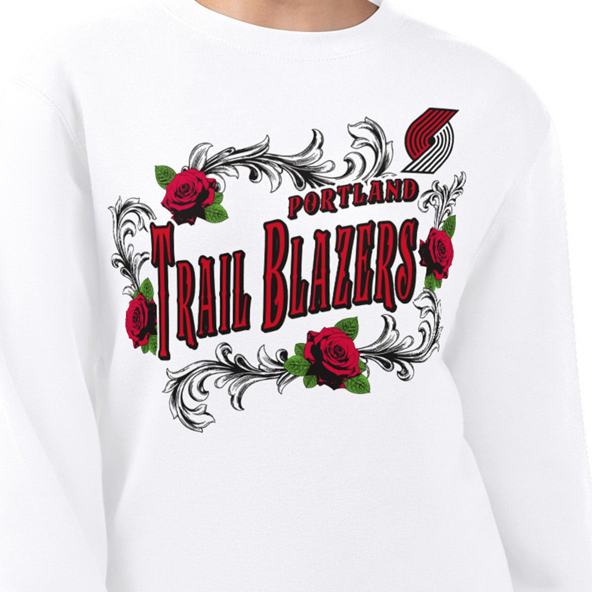 Portland Trail Blazers G-III 4Her by Carl Banks Women's Roses Fleece Tri-Blend Sweatshirt - White outlet