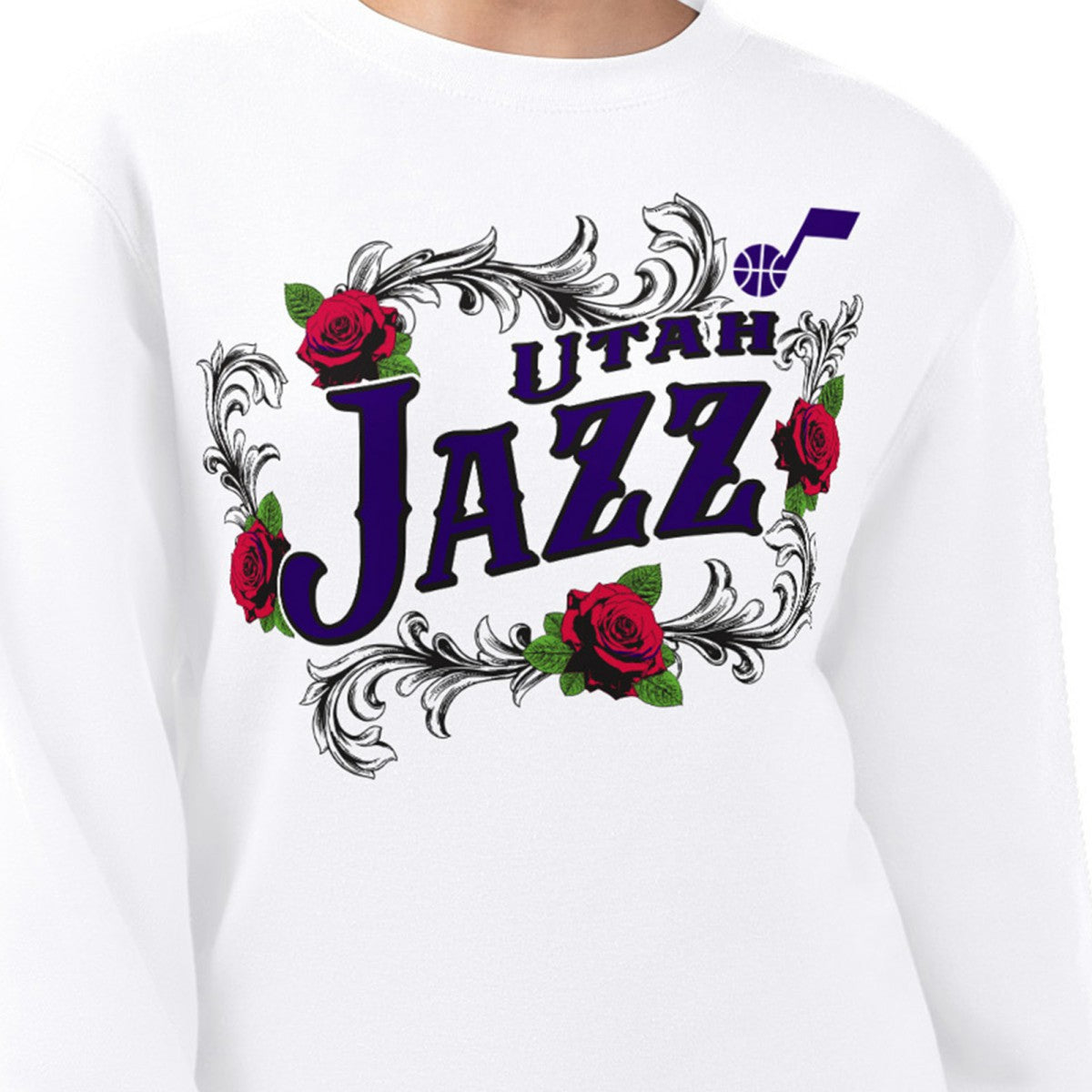 Utah Jazz G-III 4Her by Carl Banks Women's Roses Fleece Tri-Blend Sweatshirt - White cheap