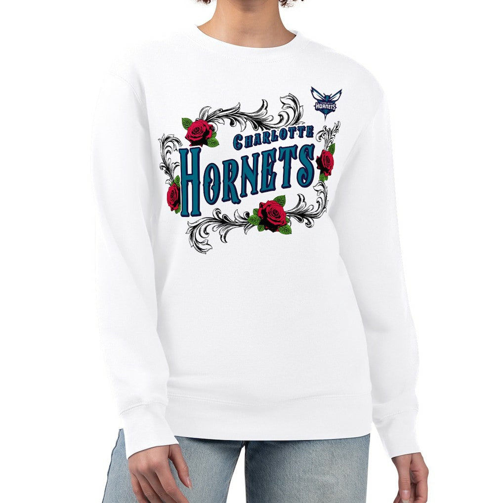 Charlotte Hornets G-III 4Her by Carl Banks Women's Roses Fleece Tri-Blend Sweatshirt - White shop