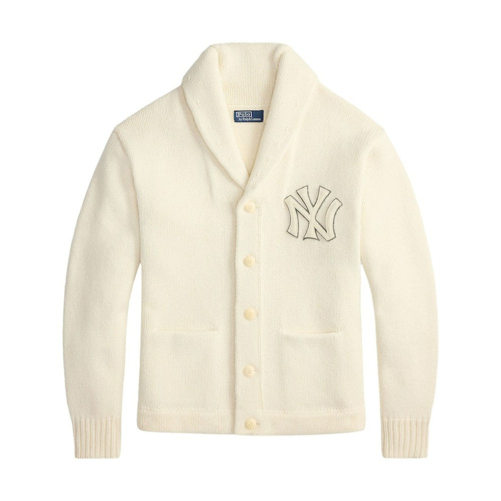 New York Yankees Polo Ralph Lauren Wool Shawl Button-Up Cardigan - Cream