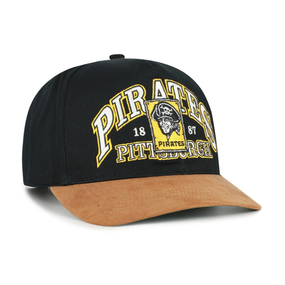 Pittsburgh Pirates Cooperstown Break Wood Suede Hitch Adjustable Hat - Black/Brown | 47 brand