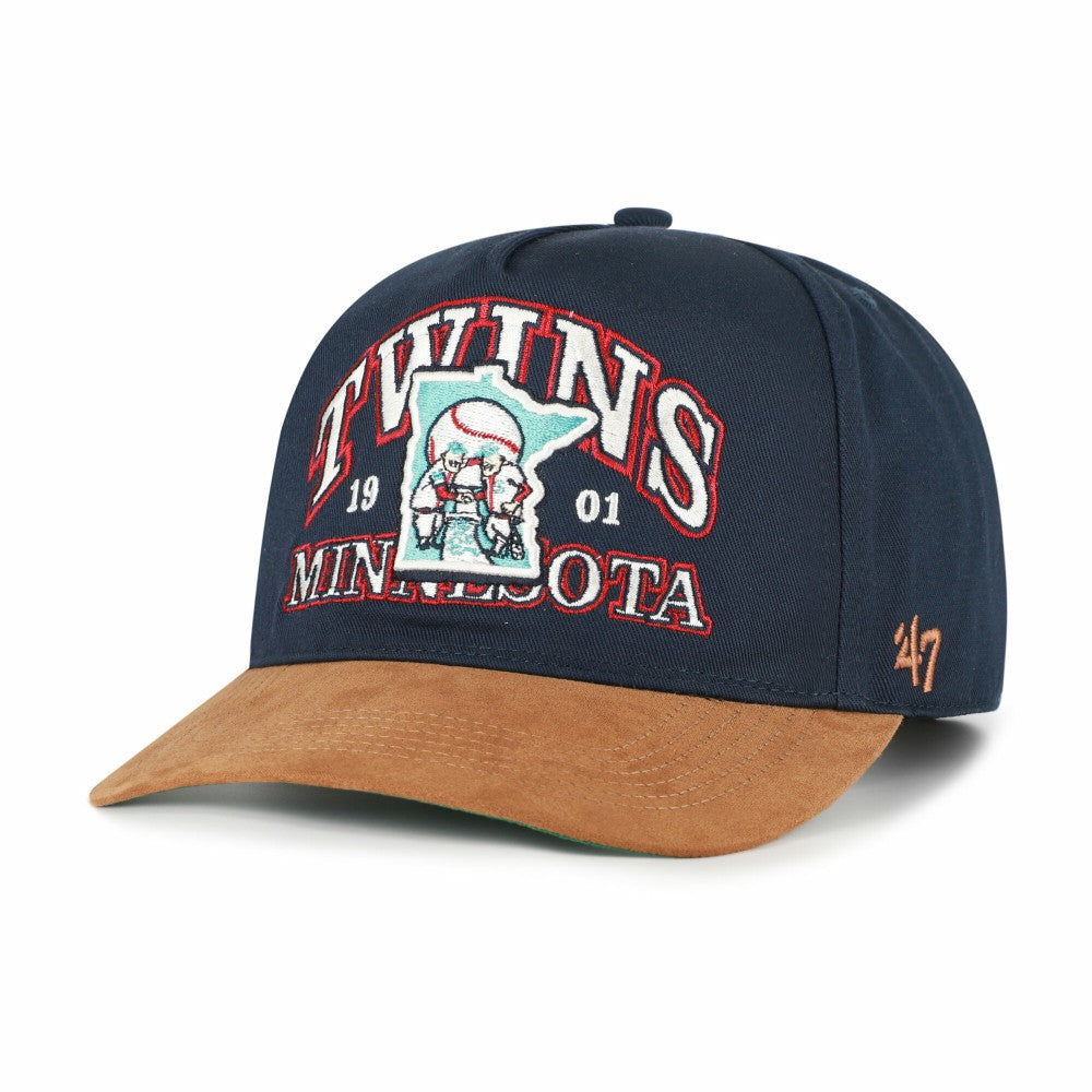 Minnesota Twins Cooperstown Break Wood Suede Hitch Adjustable Hat - Navy/Brown | 47 brand