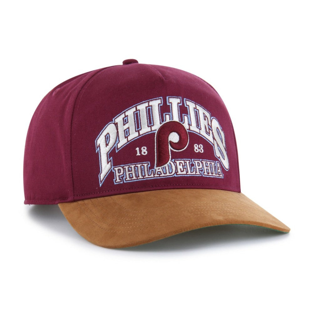 Philadelphia Phillies Cooperstown Break Wood Suede Hitch Adjustable Hat - Burgundy/Brown | 47 brand