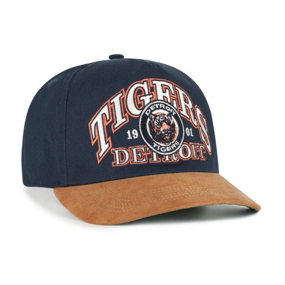 Detroit Tigers Cooperstown Break Wood Suede Hitch Adjustable Hat - Navy/Brown | 47 brand