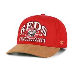 Cincinnati Reds Cooperstown Break Wood Suede Hitch Adjustable Hat - Red/Brown | 47 brand