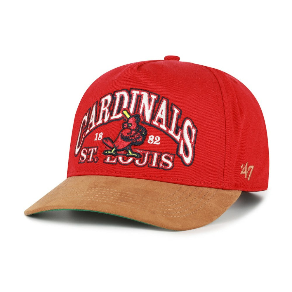 St. Louis Cardinals Cooperstown Break Wood Suede Hitch Adjustable Hat - Red/Brown | 47 brand