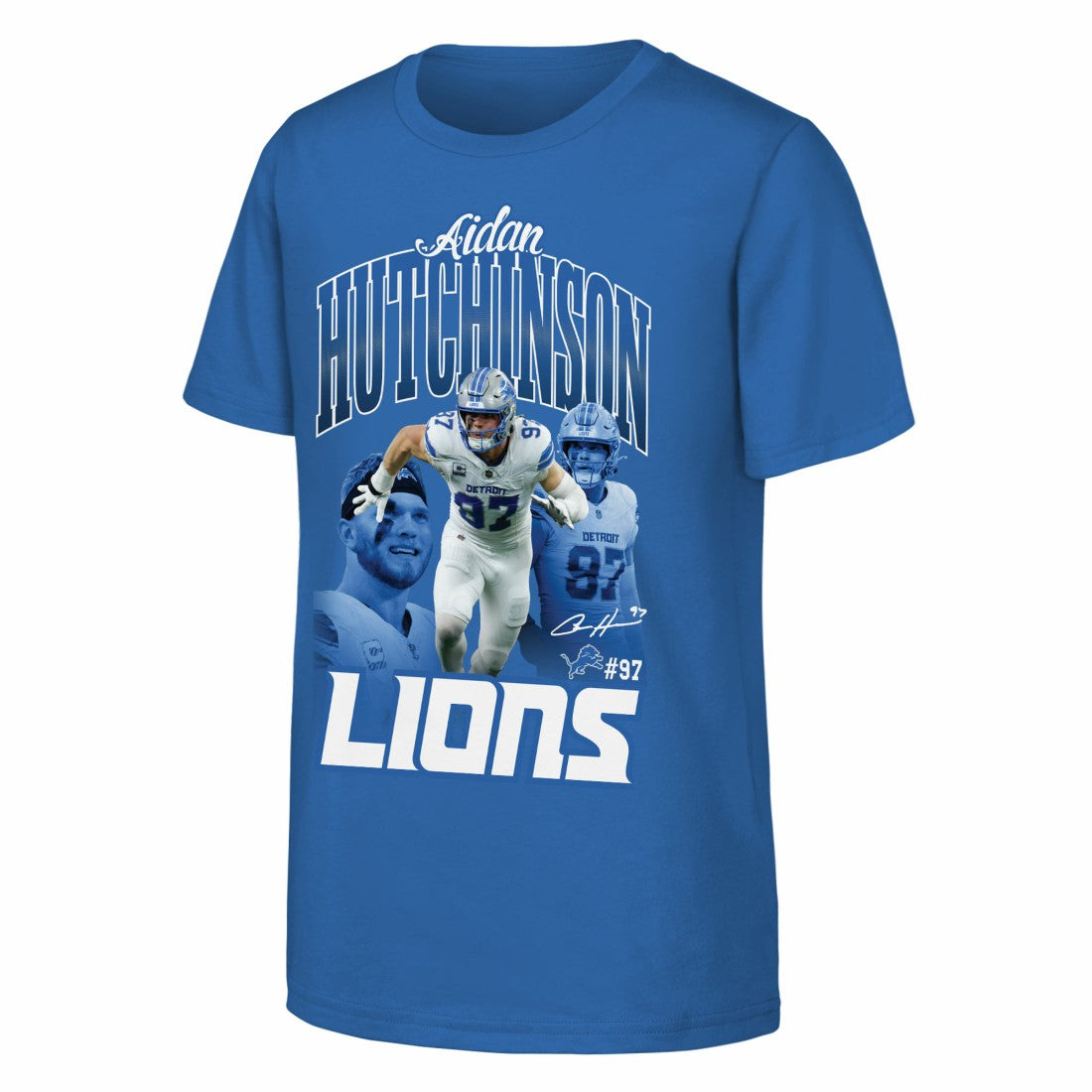 Aidan Hutchinson Detroit Lions Outerstuff Youth Triple Pic T-Shirt - Blue sale