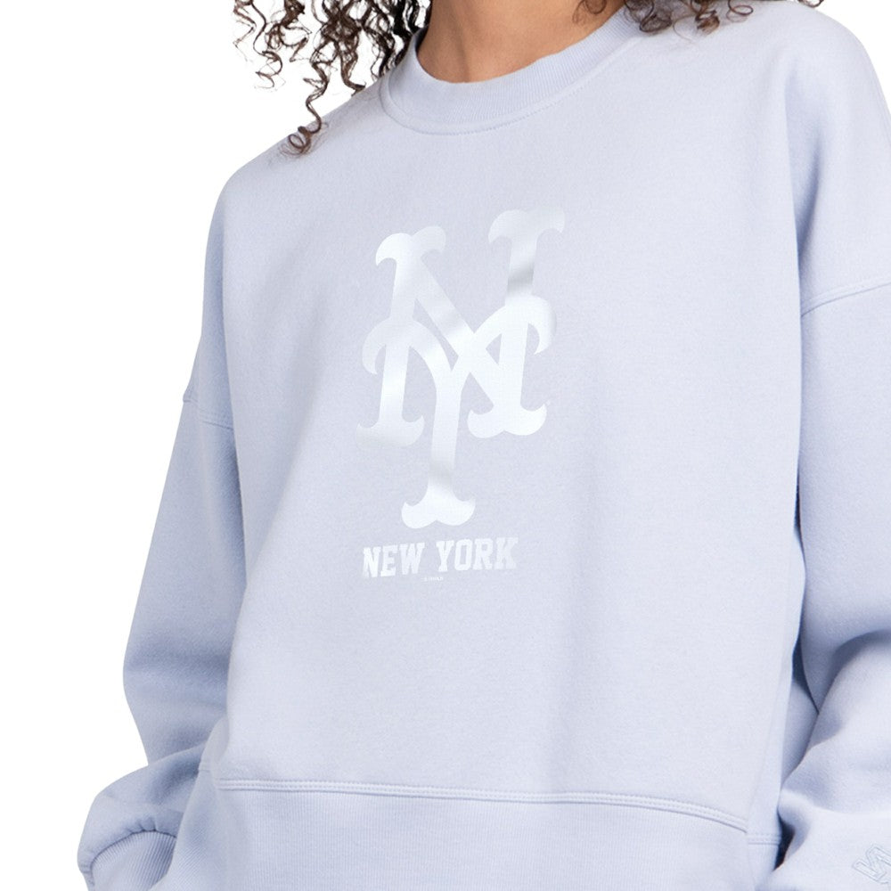 New York Mets Starter Women's Pastels Boxy Fleece Sweatshirt - Light Blue
