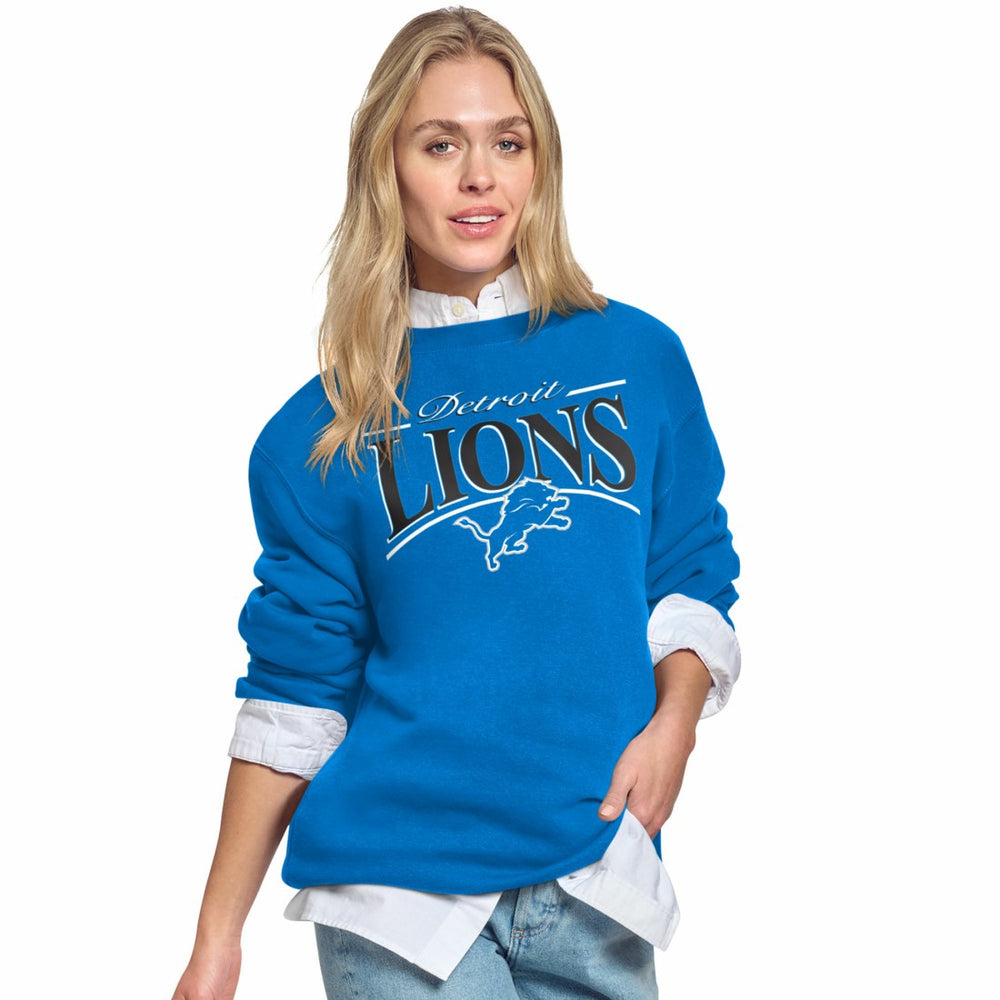 Detroit Lions Starter Women's Arch Stripe Fleece Crewneck Sweatshirt - Blue on sale