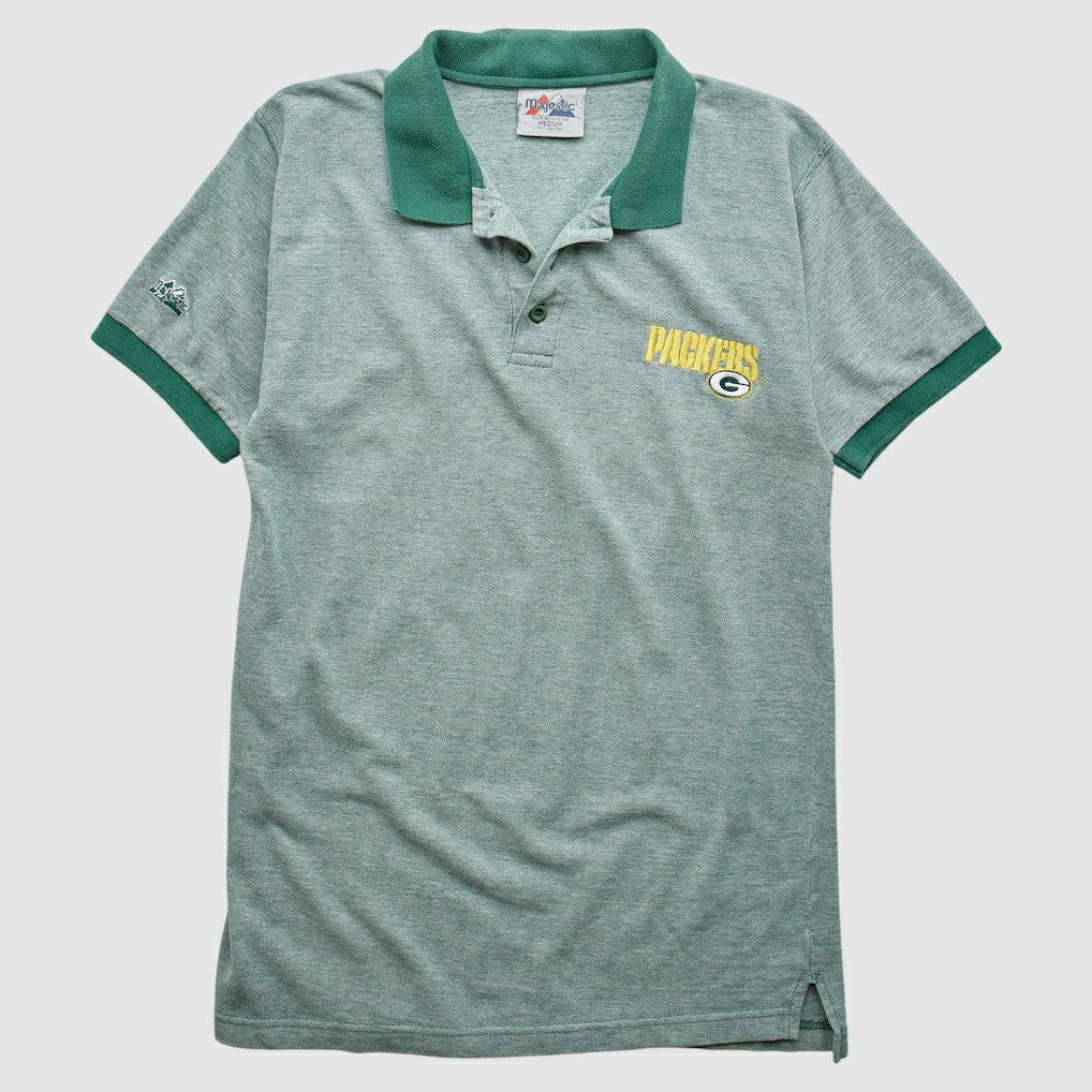 Green Bay Packers Majestic 90s Polo - Heather Gray Vintage outlet
