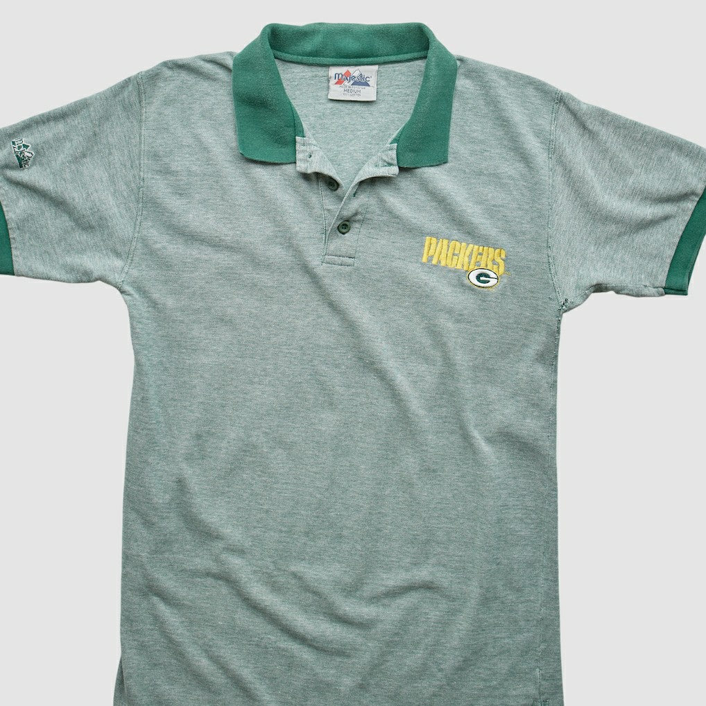 Green Bay Packers Majestic 90s Polo - Heather Gray Vintage outlet