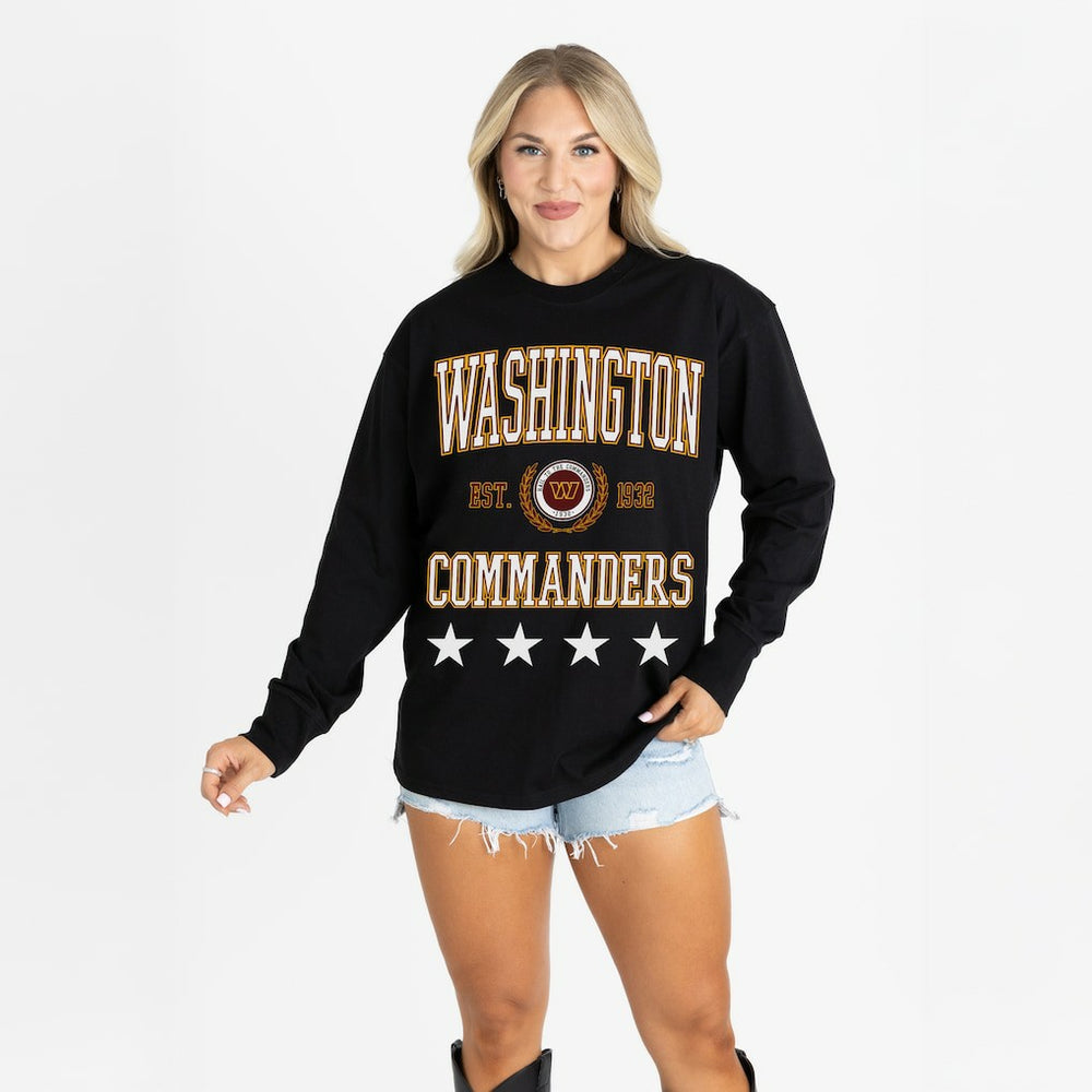 Washington Commanders Gameday Couture Women's Oversized Everyday Star Long Sleeve T-Shirt - Black for sale