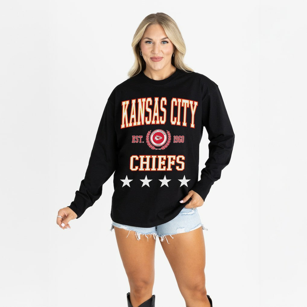 Kansas City Chiefs Gameday Couture Women's Oversized Everyday Star Long Sleeve T-Shirt - Black sale